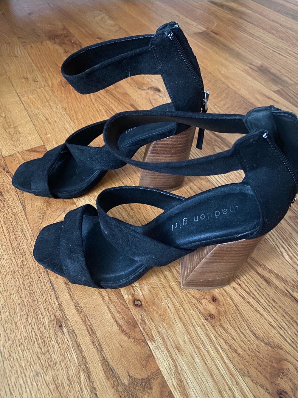 Madden Girl Black Suede Ankle-Strap Block Heels